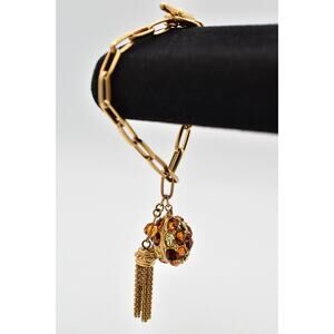 Swarovski Vintage Topaz Chocolate Crystal Bracelet Brushed Gold Swan Signed Bin7